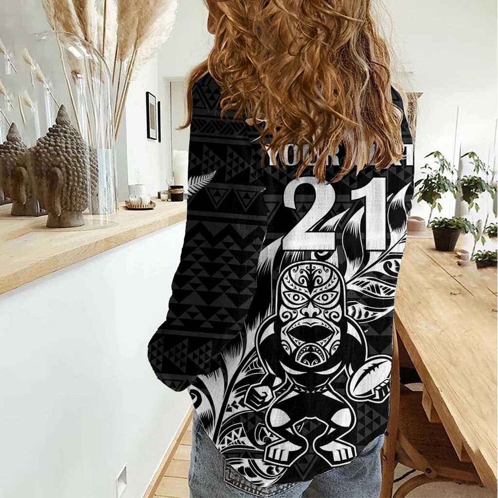 New Zealand Rugby Warrior Custom Women Casual Shirt Black Fern Taniko Motif LT9 - Polynesian Pride