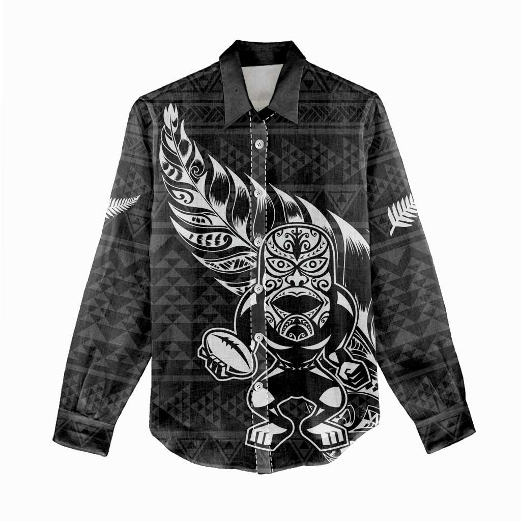 New Zealand Rugby Warrior Custom Women Casual Shirt Black Fern Taniko Motif LT9 - Polynesian Pride