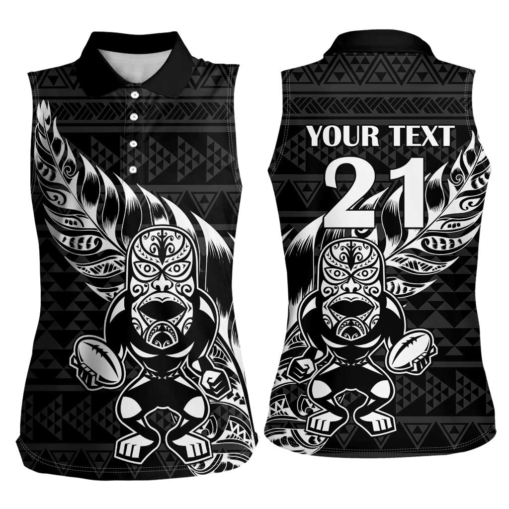New Zealand Rugby Warrior Custom Women Sleeveless Polo Shirt Black Fern Taniko Motif