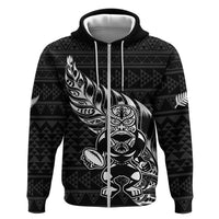 New Zealand Rugby Warrior Custom Zip Hoodie Black Fern Taniko Motif