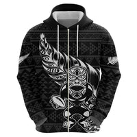 New Zealand Rugby Warrior Custom Zip Hoodie Black Fern Taniko Motif