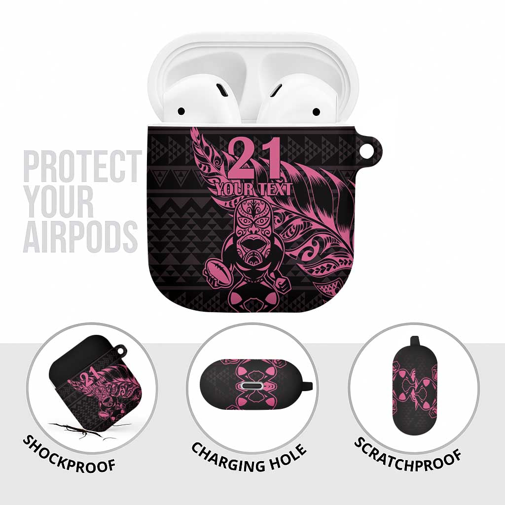 New Zealand Rugby Warrior Custom AirPods Case Pink Fern Taniko Motif - Polynesian Pride