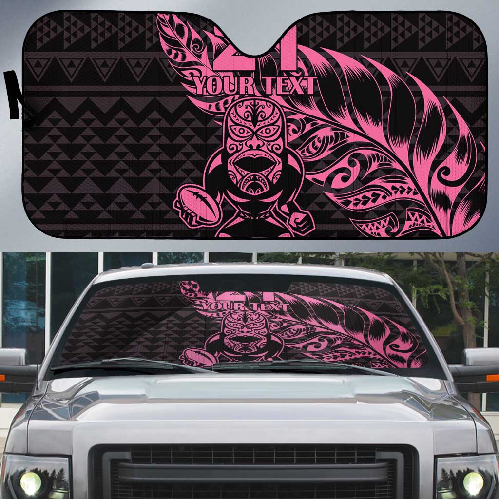 New Zealand Rugby Warrior Custom Auto Sun Shade Pink Fern Taniko Motif - Polynesian Pride