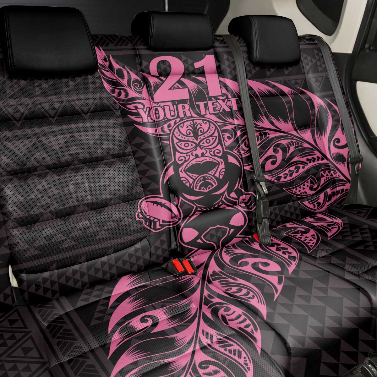 New Zealand Rugby Warrior Custom Back Car Seat Cover Pink Fern Taniko Motif LT9 - Polynesian Pride