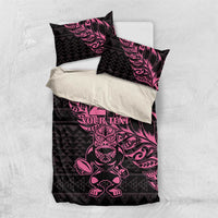 New Zealand Rugby Warrior Custom Bedding Set Pink Fern Taniko Motif