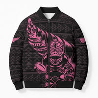 New Zealand Rugby Warrior Custom Bomber Puffer Jacket Pink Fern Taniko Motif - Polynesian Pride
