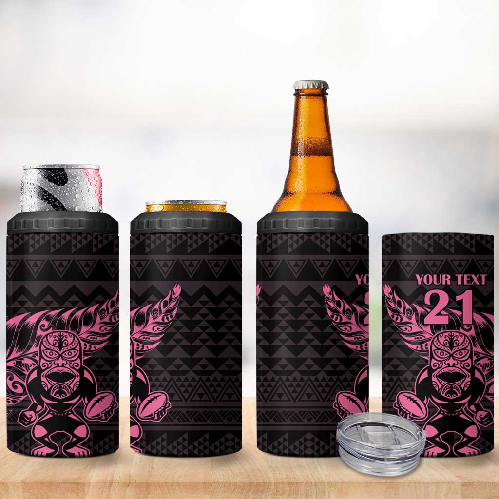 New Zealand Rugby Warrior Custom 4 in 1 Can Cooler Tumbler Pink Fern Taniko Motif