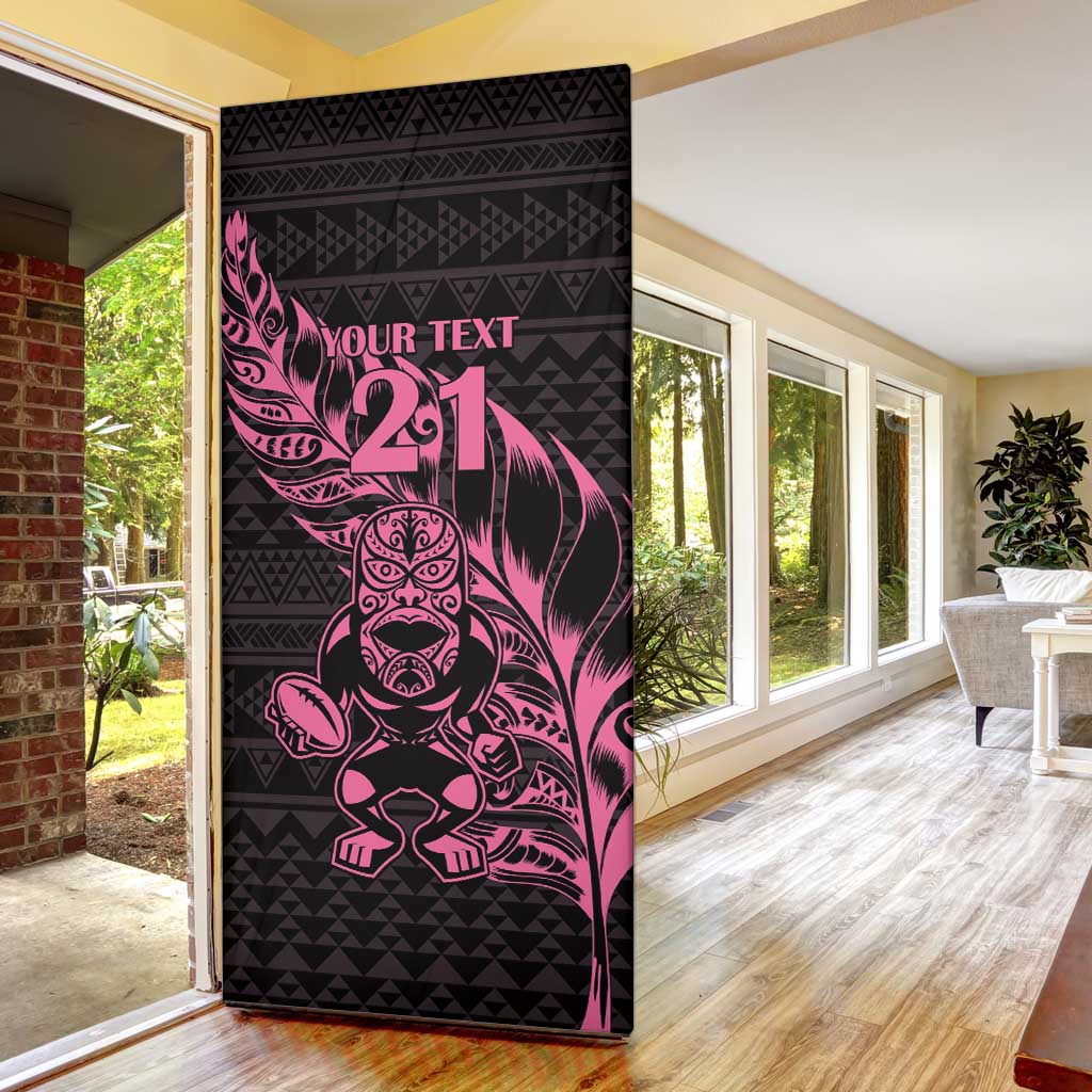 New Zealand Rugby Warrior Custom Door Cover Pink Fern Taniko Motif - Polynesian Pride