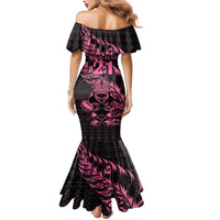 New Zealand Rugby Warrior Custom Family Matching Mermaid Dress and Hawaiian Shirt Pink Fern Taniko Motif LT9 - Polynesian Pride