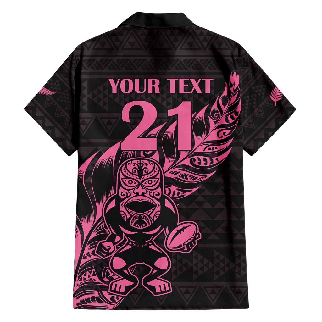 New Zealand Rugby Warrior Custom Family Matching Short Sleeve Bodycon Dress and Hawaiian Shirt Pink Fern Taniko Motif LT9 - Polynesian Pride