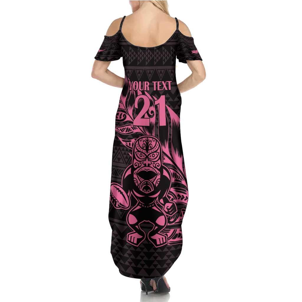 New Zealand Rugby Warrior Custom Family Matching Summer Maxi Dress and Hawaiian Shirt Pink Fern Taniko Motif LT9 - Polynesian Pride