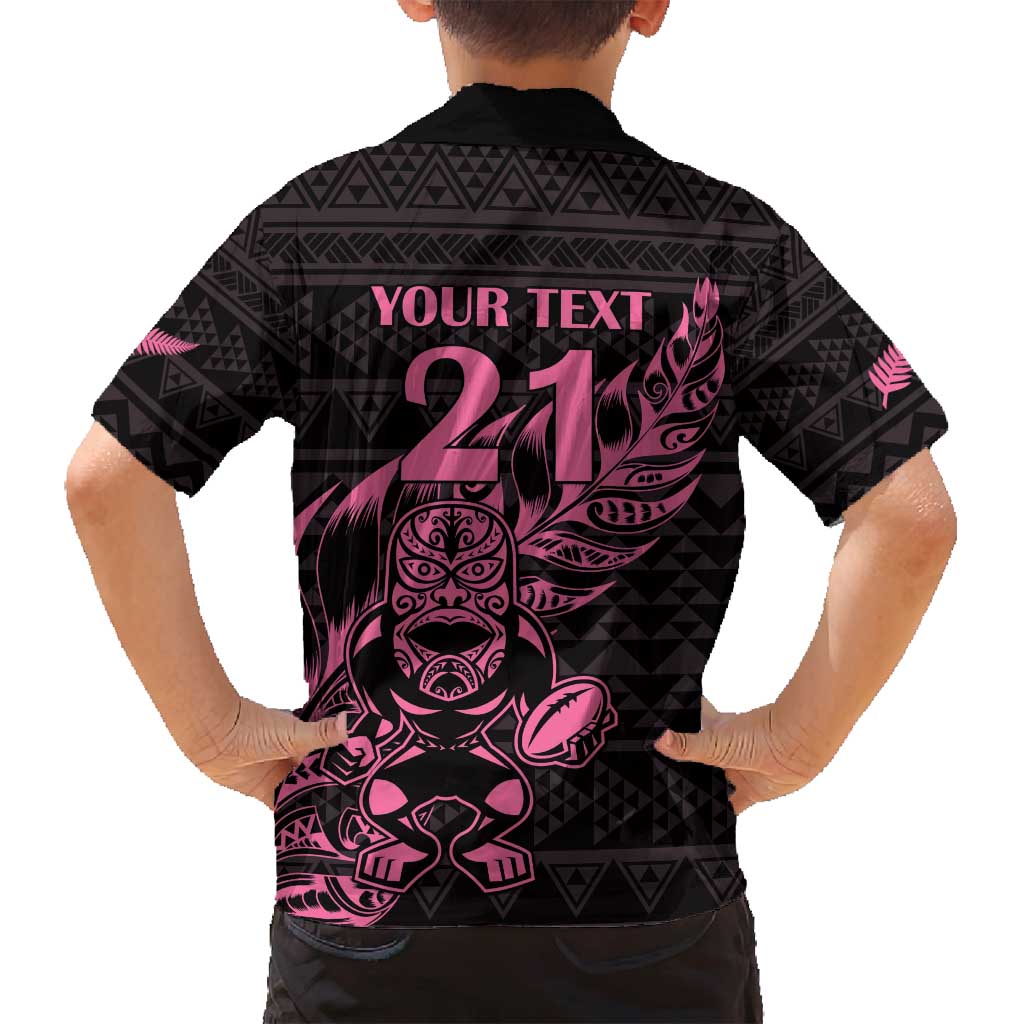 New Zealand Rugby Warrior Custom Family Matching Tank Maxi Dress and Hawaiian Shirt Pink Fern Taniko Motif LT9 - Polynesian Pride