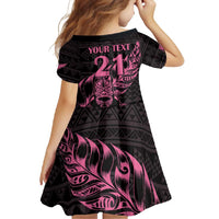 New Zealand Rugby Warrior Custom Family Matching Tank Maxi Dress and Hawaiian Shirt Pink Fern Taniko Motif LT9 - Polynesian Pride