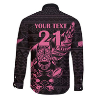 New Zealand Rugby Warrior Custom Family Matching Tank Maxi Dress and Hawaiian Shirt Pink Fern Taniko Motif LT9 - Polynesian Pride