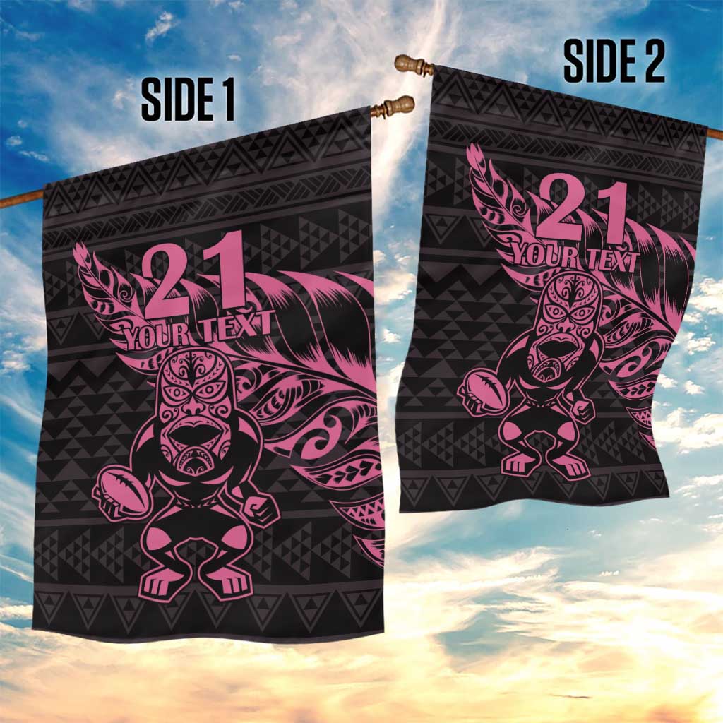 New Zealand Rugby Warrior Custom Garden Flag Pink Fern Taniko Motif