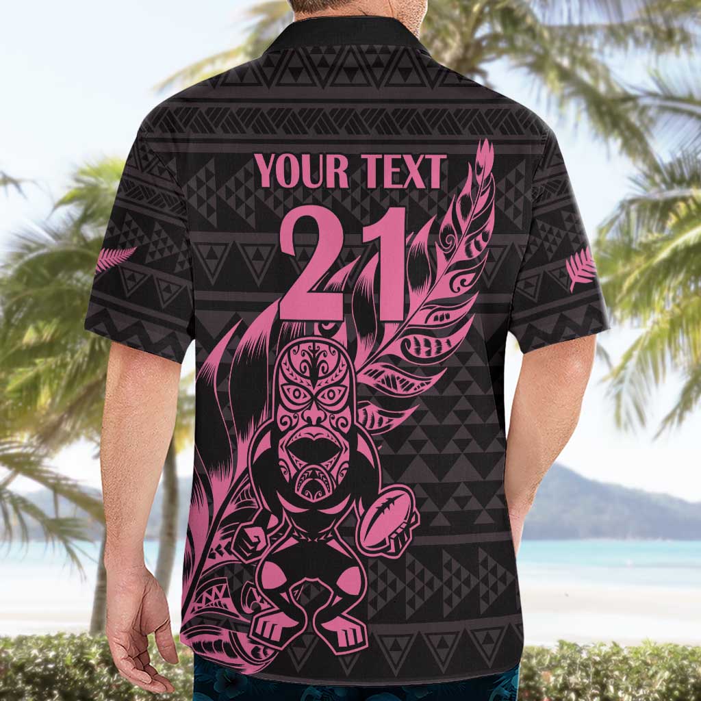 New Zealand Rugby Warrior Custom Hawaiian Shirt Pink Fern Taniko Motif LT9 - Polynesian Pride