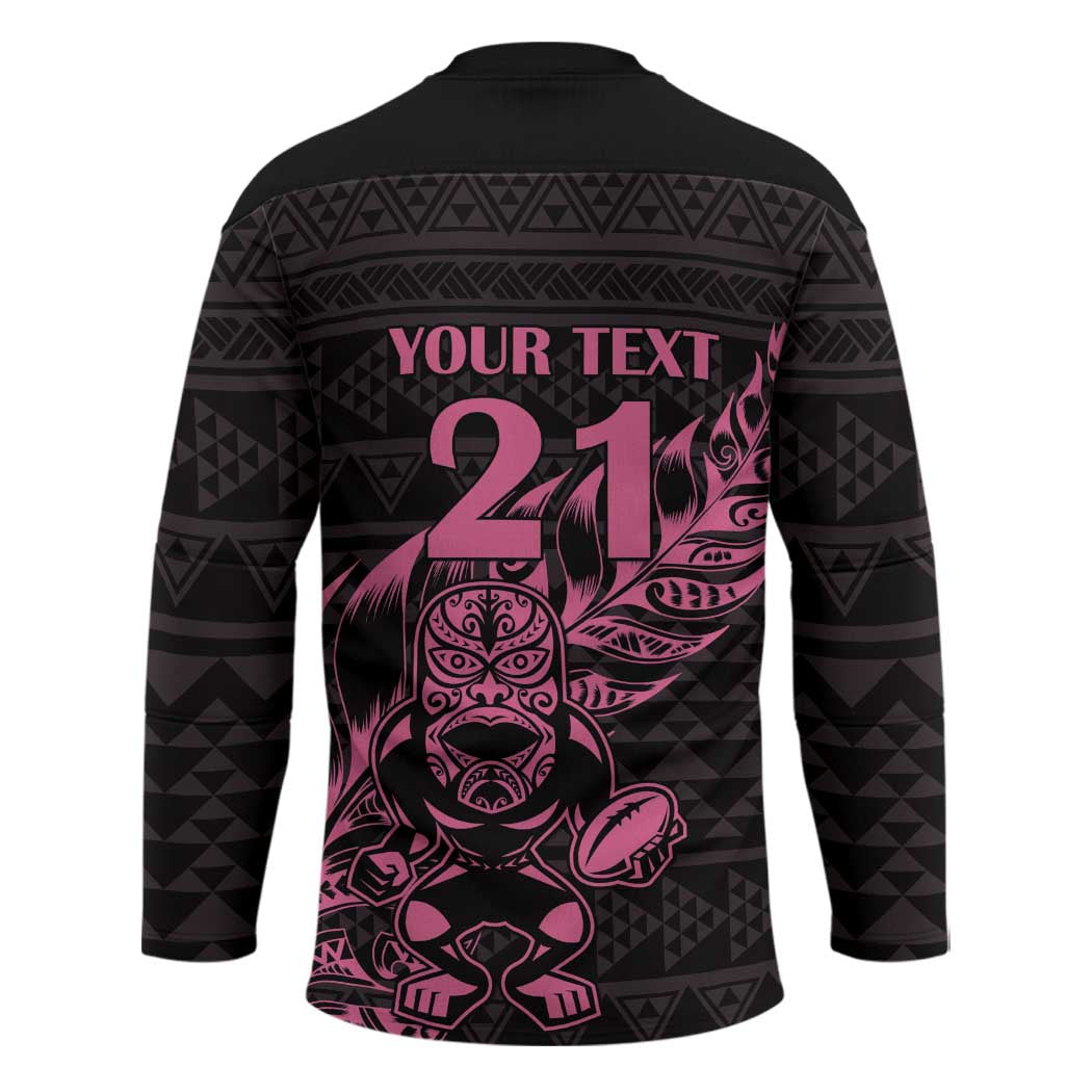 New Zealand Rugby Warrior Custom Hockey Jersey Pink Fern Taniko Motif - Polynesian Pride