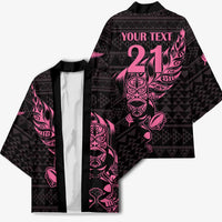 New Zealand Rugby Warrior Custom Kimono Pink Fern Taniko Motif - Polynesian Pride