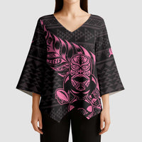 New Zealand Rugby Warrior Custom Kimono Sleeve Blouse Pink Fern Taniko Motif - Polynesian Pride