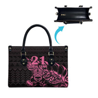 New Zealand Rugby Warrior Custom Leather Bag Pink Fern Taniko Motif - Polynesian Pride