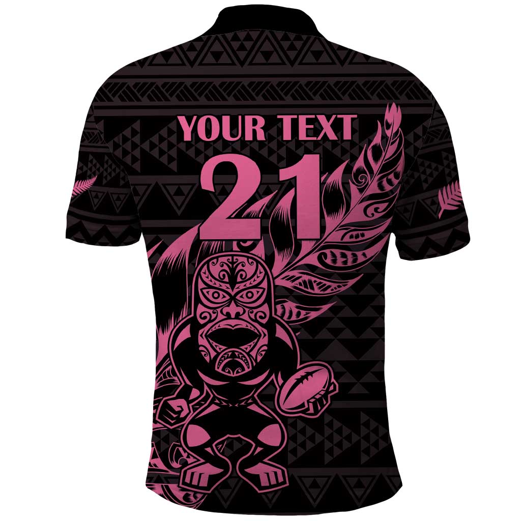 New Zealand Rugby Warrior Custom Polo Shirt Pink Fern Taniko Motif