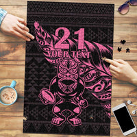 New Zealand Rugby Warrior Custom Puzzle Pink Fern Taniko Motif - Polynesian Pride