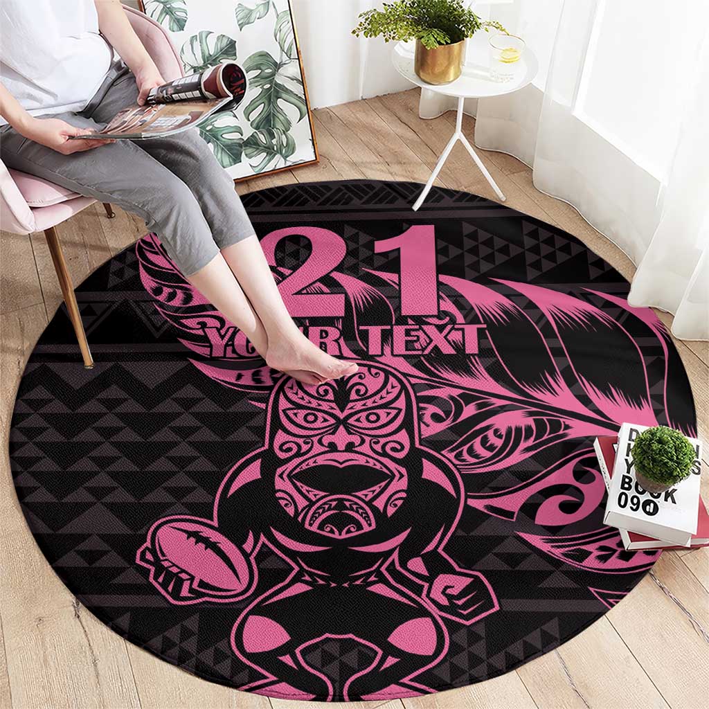 New Zealand Rugby Warrior Custom Round Carpet Pink Fern Taniko Motif