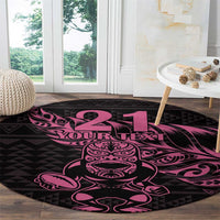 New Zealand Rugby Warrior Custom Round Carpet Pink Fern Taniko Motif