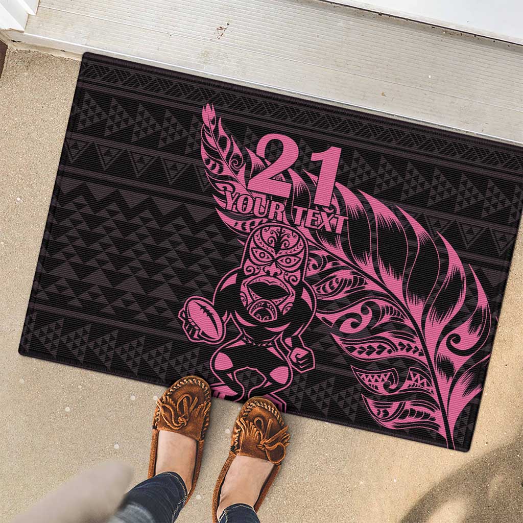 New Zealand Rugby Warrior Custom Rubber Doormat Pink Fern Taniko Motif