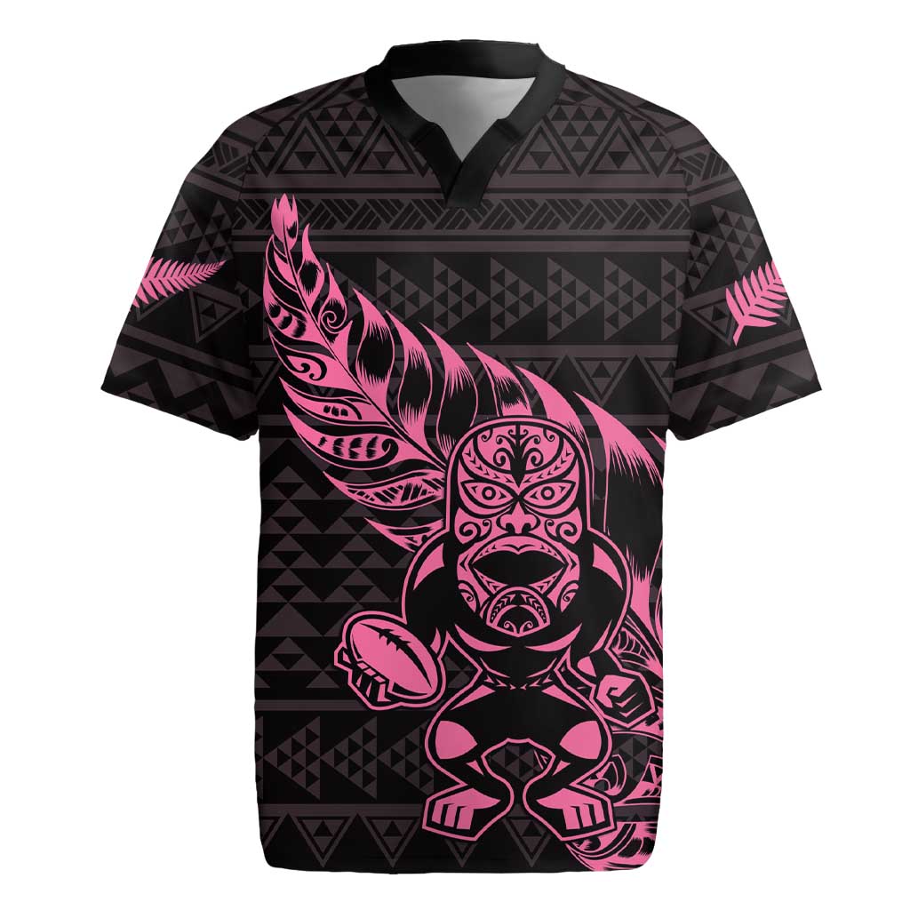 New Zealand Rugby Warrior Custom Rugby Jersey Pink Fern Taniko Motif LT9 Pink - Polynesian Pride