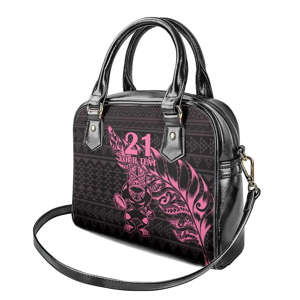 New Zealand Rugby Warrior Custom Shoulder Handbag Pink Fern Taniko Motif