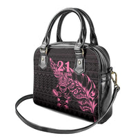 New Zealand Rugby Warrior Custom Shoulder Handbag Pink Fern Taniko Motif