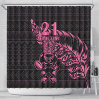 New Zealand Rugby Warrior Custom Shower Curtain Pink Fern Taniko Motif