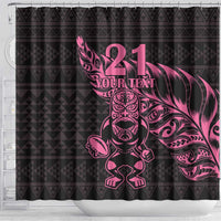 New Zealand Rugby Warrior Custom Shower Curtain Pink Fern Taniko Motif