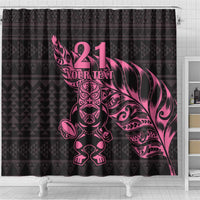 New Zealand Rugby Warrior Custom Shower Curtain Pink Fern Taniko Motif