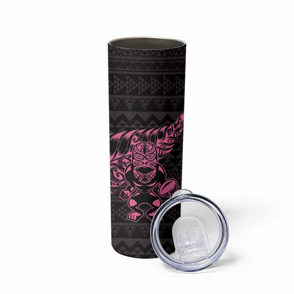 New Zealand Rugby Warrior Custom Skinny Tumbler Pink Fern Taniko Motif