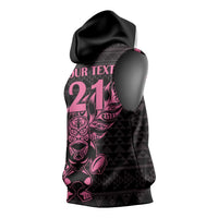 New Zealand Rugby Warrior Custom Sleeveless Hoodie Pink Fern Taniko Motif - Polynesian Pride
