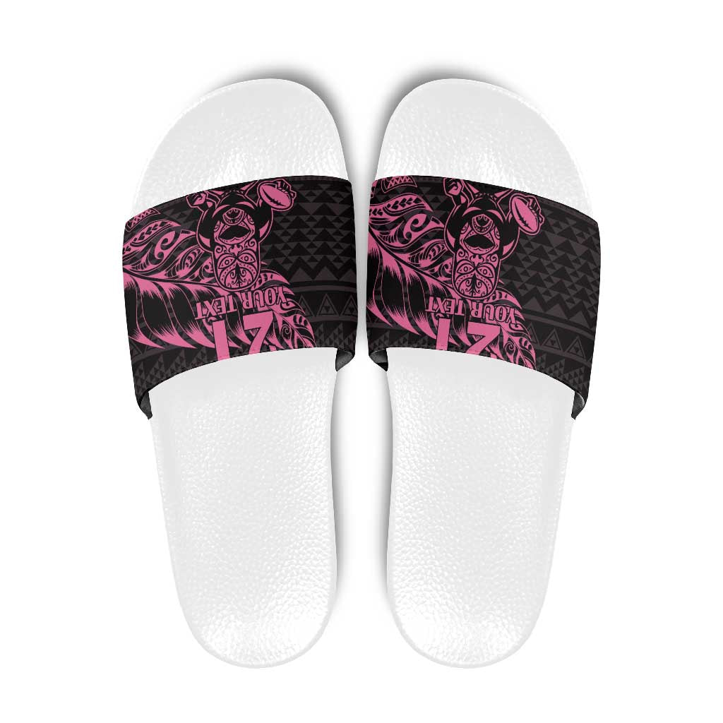 New Zealand Rugby Warrior Custom Slide Sandals Pink Fern Taniko Motif LT9 Pink - Polynesian Pride