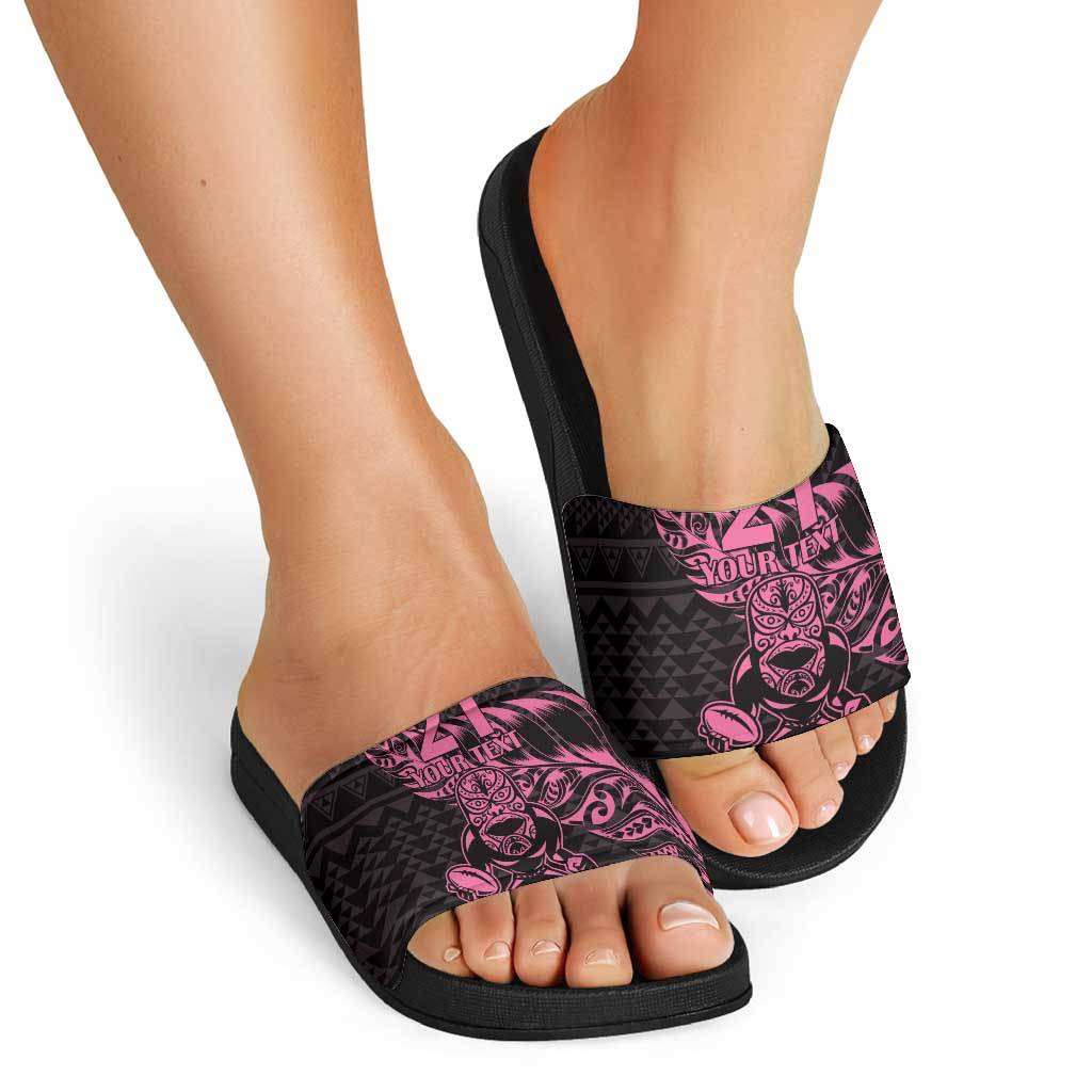 New Zealand Rugby Warrior Custom Slide Sandals Pink Fern Taniko Motif LT9 - Polynesian Pride