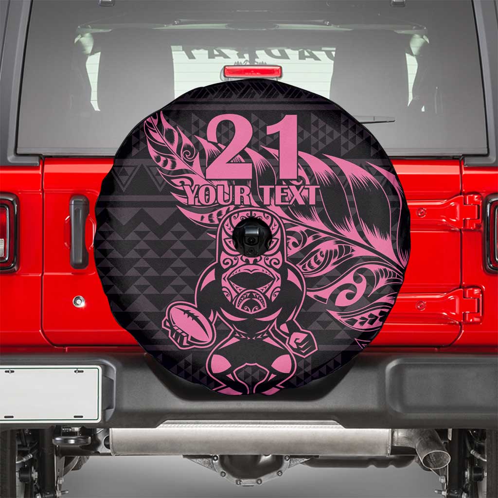 New Zealand Rugby Warrior Custom Spare Tire Cover Pink Fern Taniko Motif
