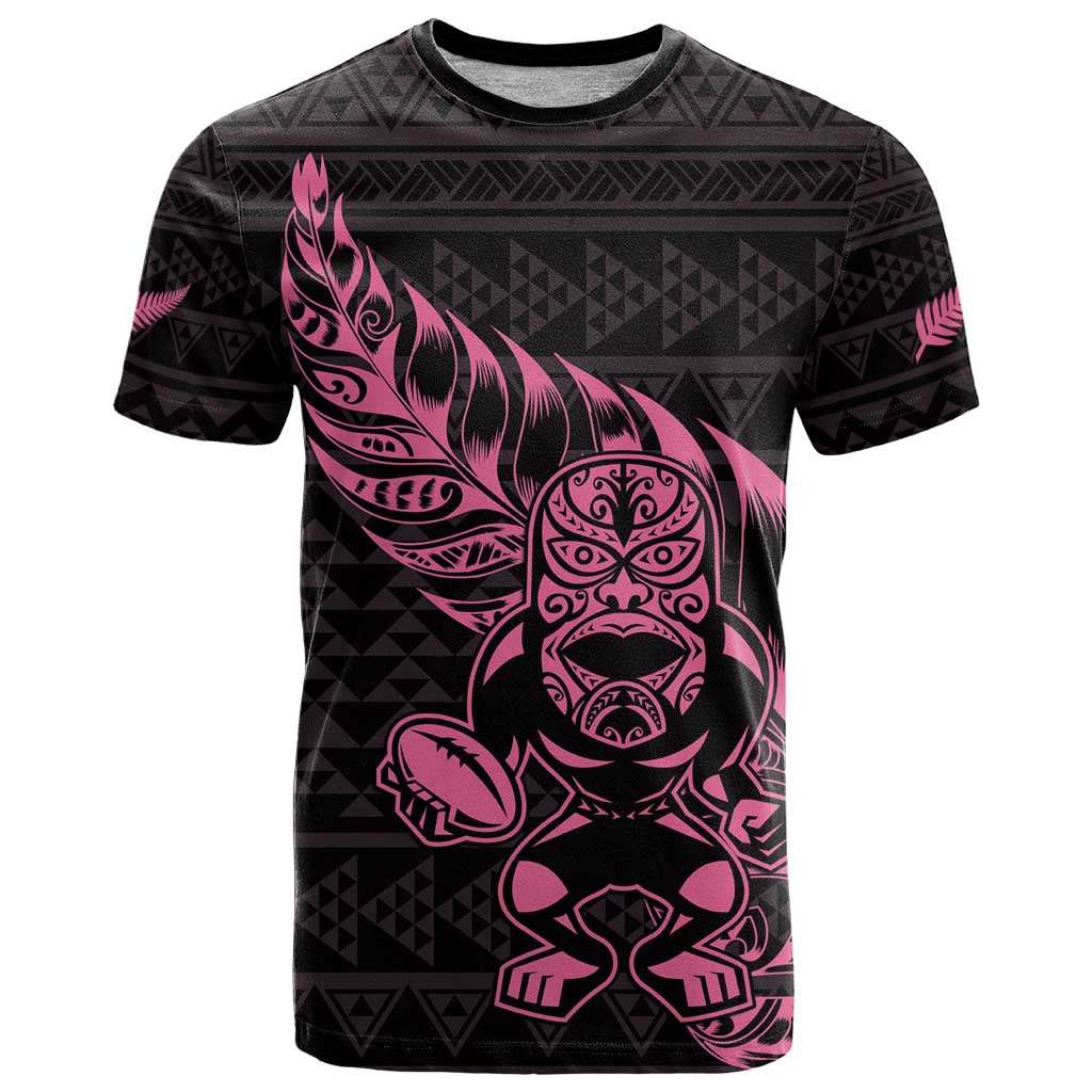 New Zealand Rugby Warrior Custom T Shirt Pink Fern Taniko Motif