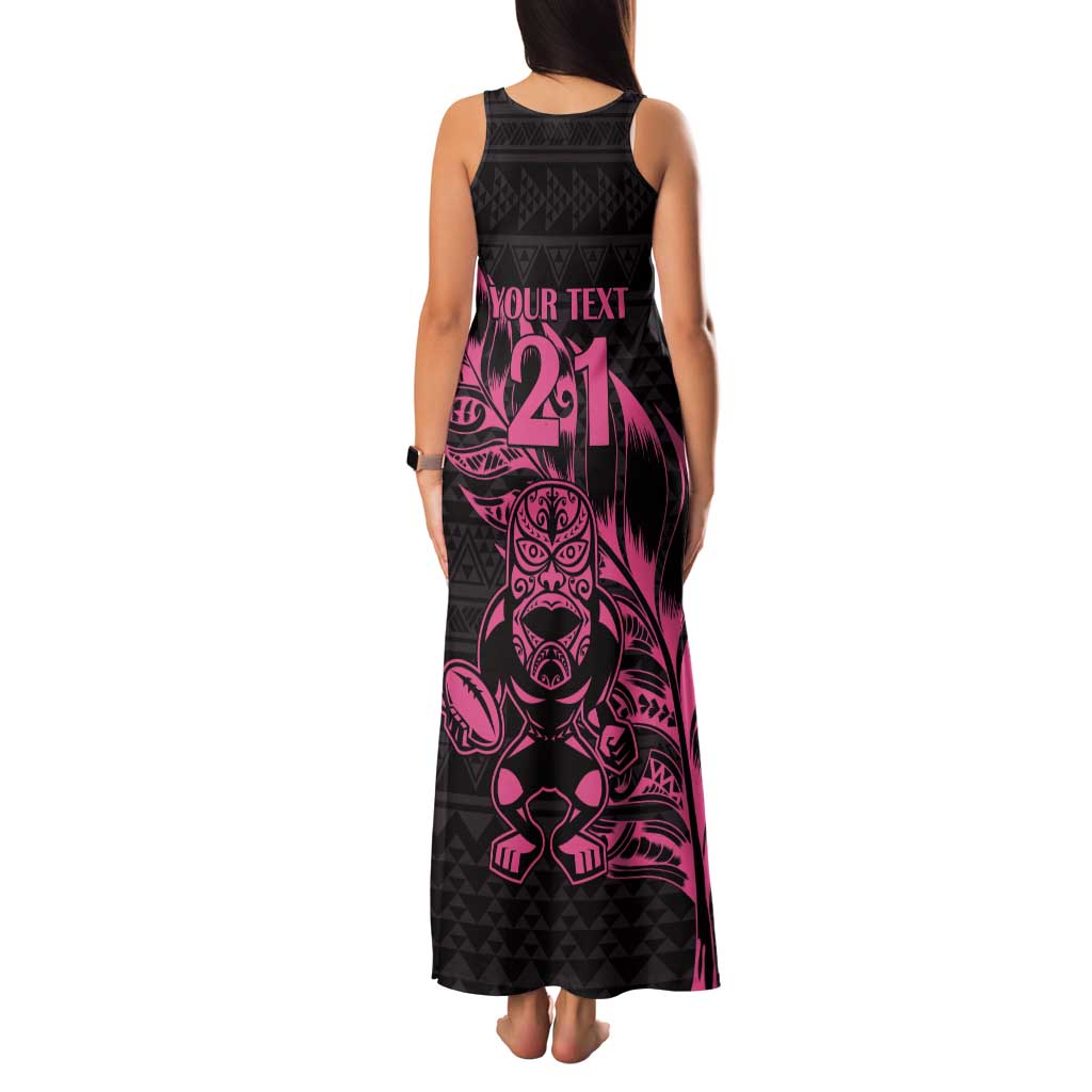 New Zealand Rugby Warrior Custom Tank Maxi Dress Pink Fern Taniko Motif