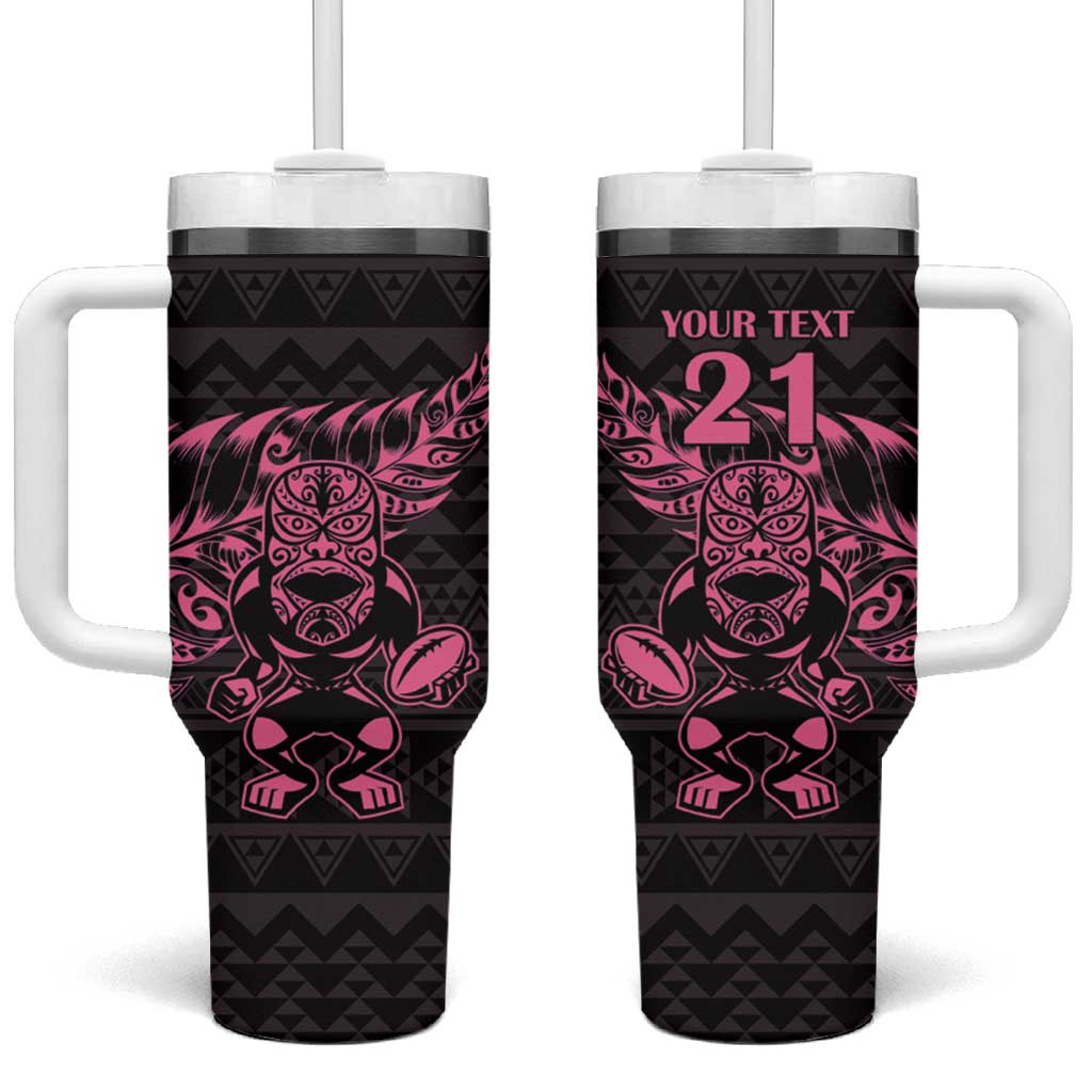 New Zealand Rugby Warrior Custom Tumbler With Handle Pink Fern Taniko Motif