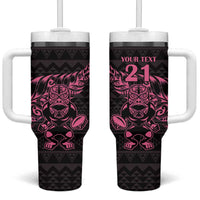 New Zealand Rugby Warrior Custom Tumbler With Handle Pink Fern Taniko Motif