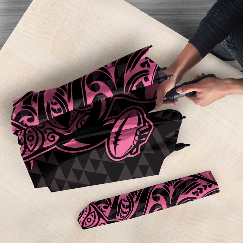 New Zealand Rugby Warrior Custom Umbrella Pink Fern Taniko Motif - Polynesian Pride