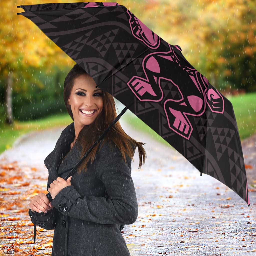New Zealand Rugby Warrior Custom Umbrella Pink Fern Taniko Motif - Polynesian Pride