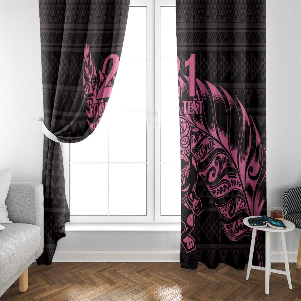 New Zealand Rugby Warrior Custom Window Curtain Pink Fern Taniko Motif