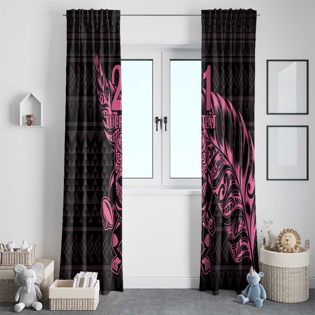 New Zealand Rugby Warrior Custom Window Curtain Pink Fern Taniko Motif