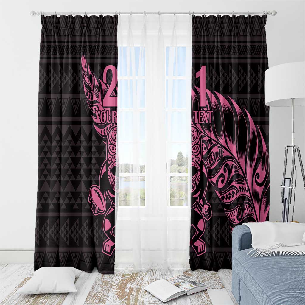 New Zealand Rugby Warrior Custom Window Curtain Pink Fern Taniko Motif