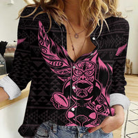 New Zealand Rugby Warrior Custom Women Casual Shirt Pink Fern Taniko Motif LT9 Female Pink - Polynesian Pride